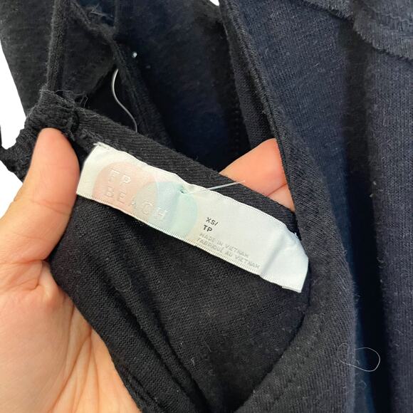 NWT Free People Beach Eros Maxi Dress Black Linen Cross Back Straps Drop Waist - Picture 5 of 13